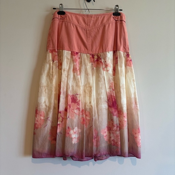 Ann Taylor LOFT Pink Floral Ombré Skirt 4 Feminine Romantic Knee Length Cotton - Picture 7 of 9